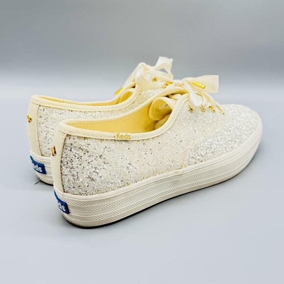 Keds Kate Spade New York Shoes Womens 8 Ivory Glitter Ribbon Bridal Sneakers - Picture 8 of 12